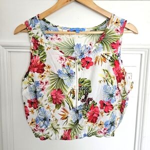 Floral zipper front crop top‎